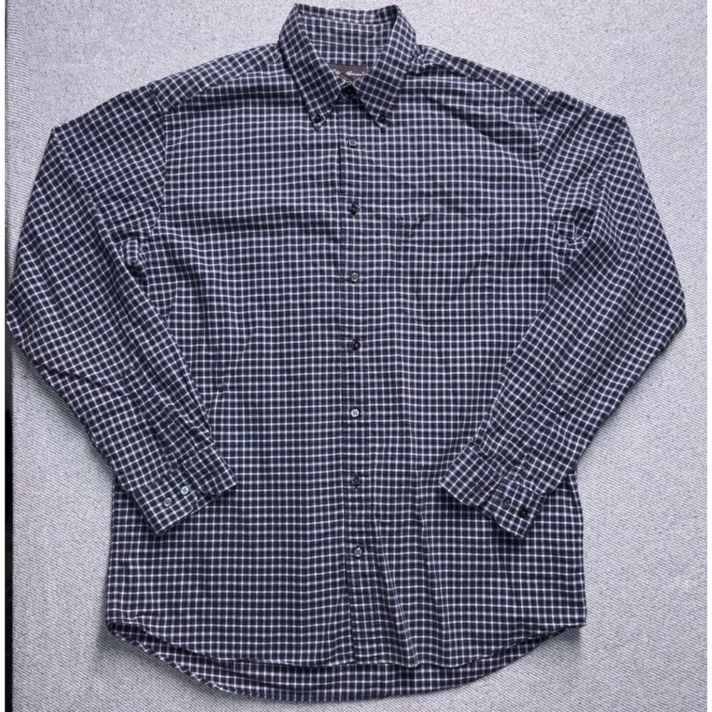 Eddie Bauer Men's L Tall Button Down Shirt Long Sleeve Navy White Plaid Cotton